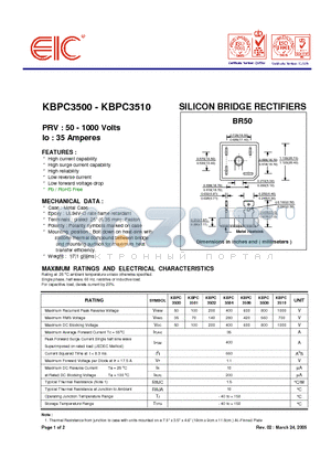 KBPC3510 datasheet - SILICON BRIDGE RECTIFIERS