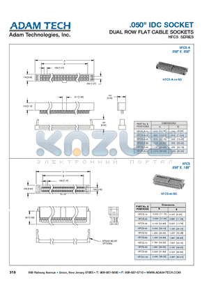 HFCS-100 datasheet - .050 IDC SOCKET DUAL ROW FLAT CABLE SOCKETS