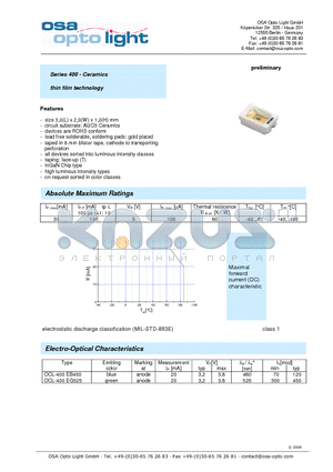 OCL-400EB460 datasheet - Series 400 - Ceramics thin film technology