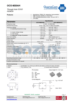 OCO-M20AH datasheet - Through hole OCXO Wide operating temperature range: -40 up to 85 `C