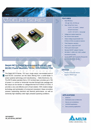 NC12S0A0H15NRFA datasheet - Delphi NC15 Series Non-Isolated Point of Load DC/DC Power Modules: 12Vin, 0.9V-5.0Vout, 15A