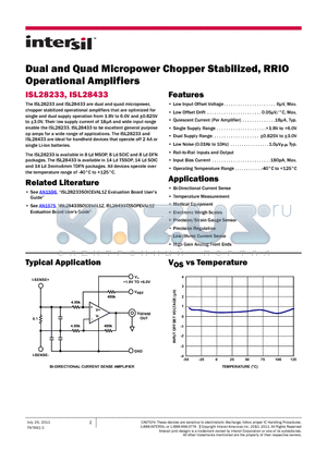 ISL28233FBZ datasheet - Dual and Quad Micropower Chopper Stabilized, RRIO Operational Amplifiers