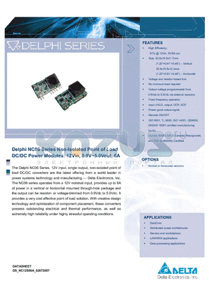 NC12S0A0H06PRFA datasheet - Delphi NC06 Series Non-Isolated Point of Load DC/DC Power Modules: 12Vin, 0.9V~5.0Vout, 6A