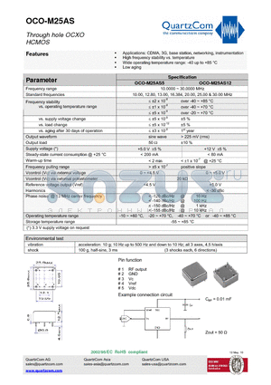 OCO-M25AS5 datasheet - Through hole OCXO Applications: CDMA, 3G, base station, networking, instrumentation