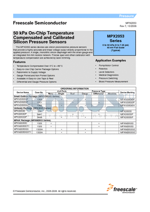 MPXV2053DP datasheet - 50 kPa On-Chip Temperature Compensated and Calibrated Silicon Pressure Sensors