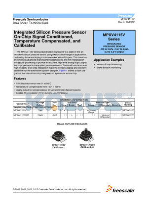 MPXV4115VC6U datasheet - Integrated Silicon Pressure Sensor On-Chip Signal Conditioned Temperature Compensated, and Calibrated