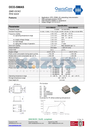 OCO-SMAS3 datasheet - SMD OCXO Sine wave High frequency stability vs. temperature