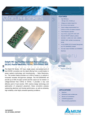 NC12S0A0V60PRFA datasheet - Delphi NC Series Non-Isolated Point of Load DC/DC Power Modules: 12Vin, 0.9V-5Vout, 60A