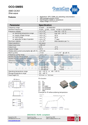 OCO-SMBS datasheet - SMD OCXO Sine wave High frequency stability vs. temperature