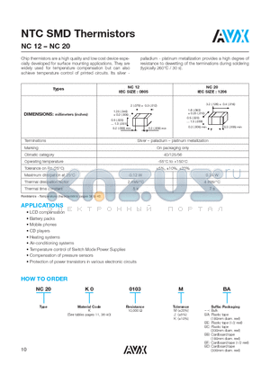 NC16 datasheet - NTC SMD Thermistors