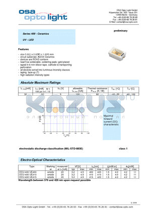 OCU-400UE400-X-T datasheet - Series 400 - Ceramics UV - LED