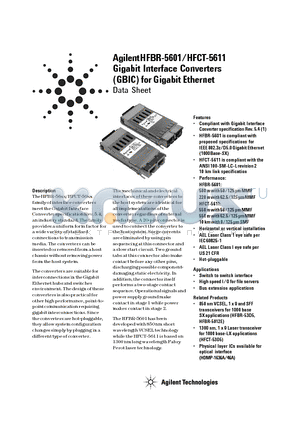 HFCT-5611 datasheet - Gigabit Interface Converters (GBIC) for Gigabit Ethernet