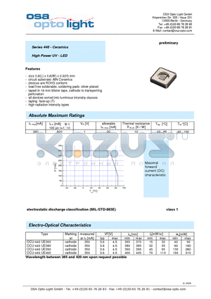OCU-440UE400-X-T datasheet - Series 440 - Ceramics High Power UV - LED