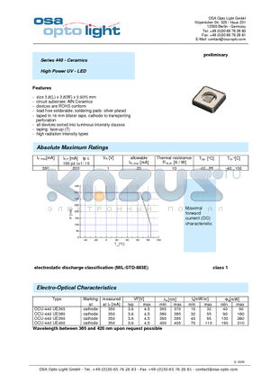 OCU-440UE380-X-T datasheet - Series 440 - Ceramics High Power UV - LED