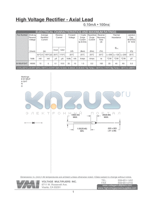 M160UFGHT datasheet - High Voltage Rectifier - Axial Lead