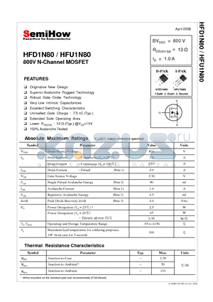 HFD1N80 datasheet - 800V N-Channel MOSFET