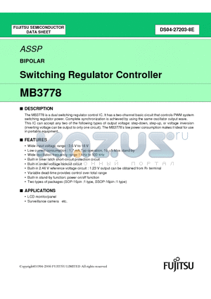 MB3778PFV datasheet - Switching Regulator Controller