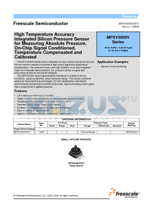 MPXV5050VC6T1 datasheet - High Temperature Accuracy Integrated Silicon Pressure Sensor