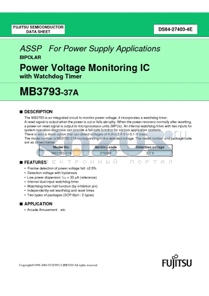 MB3793-37APF datasheet - Power Voltage Monitoring IC with Watchdog Timer