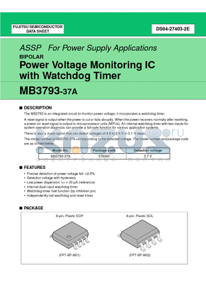 MB3793-37PNF datasheet - Power Voltage Monitoring IC with Watchdog Timer