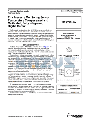 MPXY8021A6U datasheet - Tire Pressure Monitoring Sensor Temperature Compensated and Calibrated, Fully Integrated, Digital Output