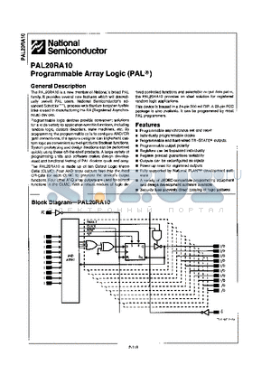 PAL20RA10 datasheet - PROGRAMMABLE ARRAY LOGIC(PAL)