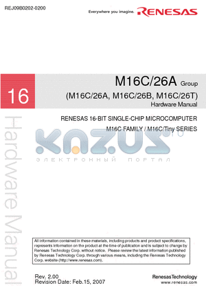 M16C26B datasheet - 16-BIT SINGLE-CHIP MICROCOMPUTER M16C FAMILY / M16C/Tiny SERIES