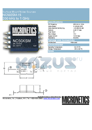 NC502SM-15 datasheet - Surface Mount Noise Sources 200 kHz to 1 GHz