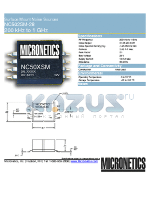 NC502SM-28 datasheet - Surface Mount Noise Sources 200 kHz to 1 GHz