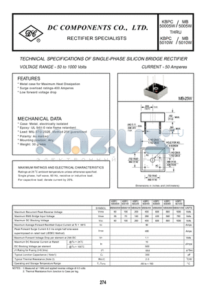 KBPC50005W datasheet - TECHNICAL SPECIFICATIONS OF SINGLE-PHASE SILICON BRIDGE RECTIFIER