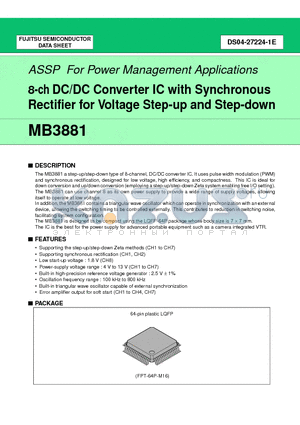 MB3881 datasheet - 8-ch DC/DC Converter IC with Synchronous Rectifier for Voltage Step-up and Step-down