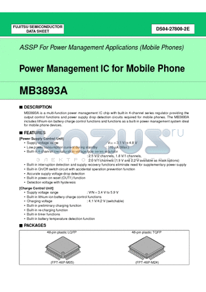 MB3893APFT datasheet - Power Management IC for Mobile Phone