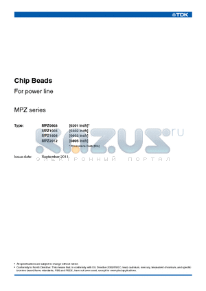 MPZ2012 datasheet - Chip Beads For Power Line