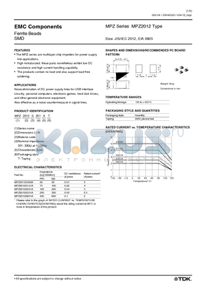 MPZ2012 datasheet - Ferrite Beads