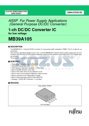 MB39A105PFT datasheet - 1-ch DC/DC Converter IC for low voltage