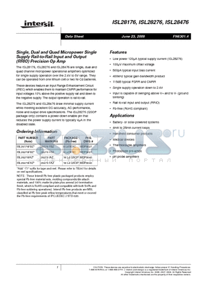 ISL28476FAZ datasheet - Single, Dual and Quad Micropower Single Supply Rail-to-Rail Input and Output (RRIO) Precision Op Amp