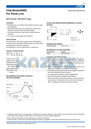 MPZ2012S331AT datasheet - Chip Beads(SMD) For Power Line