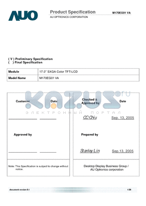 M170EG01VA datasheet - 17.0 SXGA Color TFT-LCD