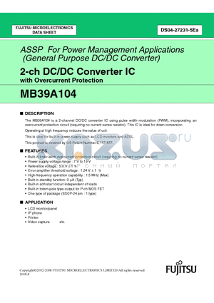 MB39A104PFV-E1 datasheet - 2-ch DC/DC Converter IC with Overcurrent Protection