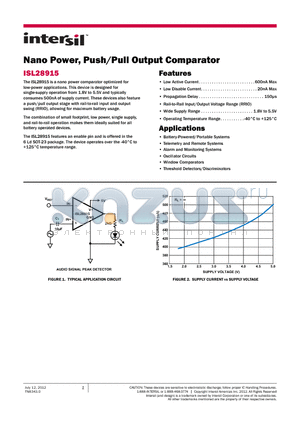 ISL28915 datasheet - Nano Power, Push/Pull Output Comparator