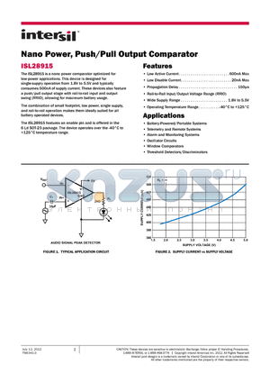 ISL28915FH6Z-T7 datasheet - Nano Power, Push/Pull Output Comparator