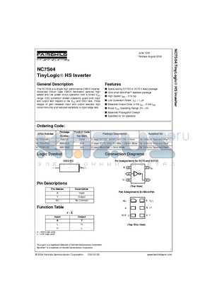 NC7S04 datasheet - TinyLogic HS Inverter