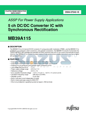 MB39A115PFT datasheet - 5 ch DC/DC Converter IC with Synchronous Rectification