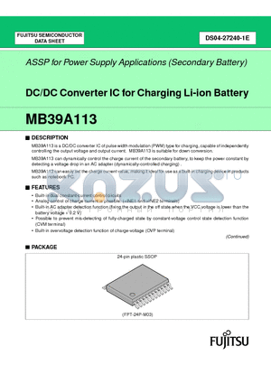 MB39A113 datasheet - ASSP for Power Supply Applications (Secondary Battery)