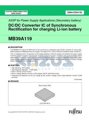 MB39A119 datasheet - DC/DC Converter IC of Synchronous Rectification for charging Li-ion battery