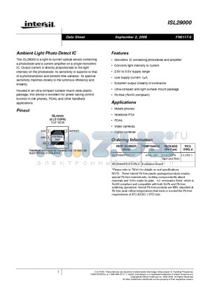 ISL29000IROZ-T7 datasheet - Ambient Light Photo Detect IC