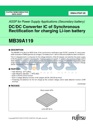 MB39A119QN datasheet - DC/DC Converter IC of Synchronous Rectification for charging Li-ion battery