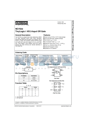 NC7S32L6X datasheet - TinyLogic HS 2-Input OR Gate