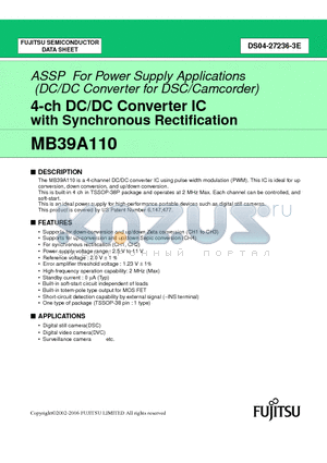 MB39A110 datasheet - 4-ch DC/DC Converter IC with Synchronous Rectification