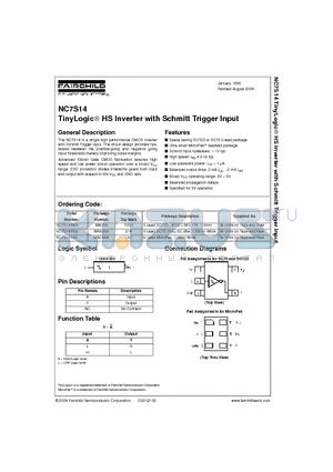 NC7S14P5X datasheet - TinyLogic HS Inverter with Schmitt Trigger Input
